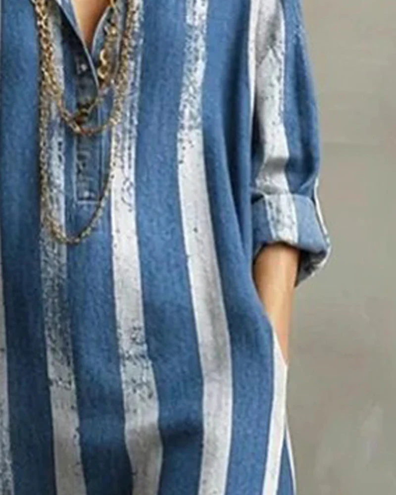 Loose Vertical Striped Long Dress - Image 3