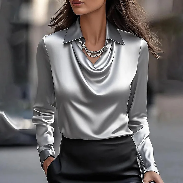 Luxurious Shine Satin Top – Drapey Silhouette for Chic Evenings and Date Nights - Image 12