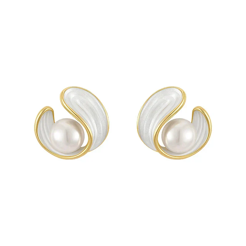 Luxury White Opal Earrings with Pearls in Gold - Image 3
