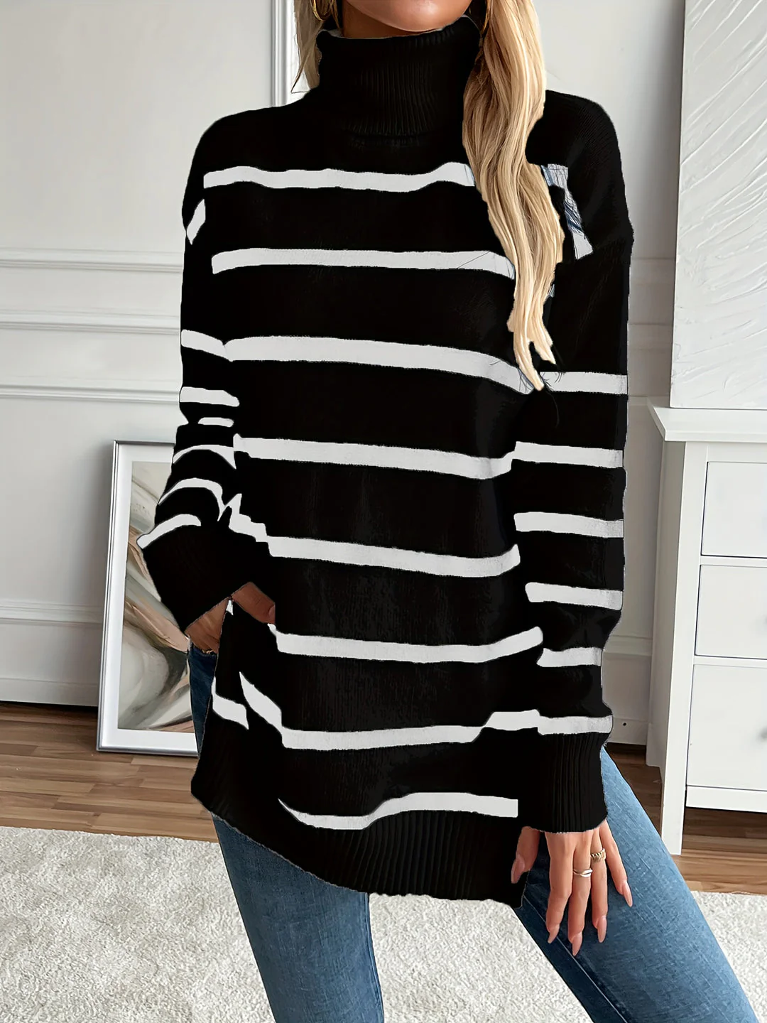 Maya Cozy Striped Knit Sweater - Image 3