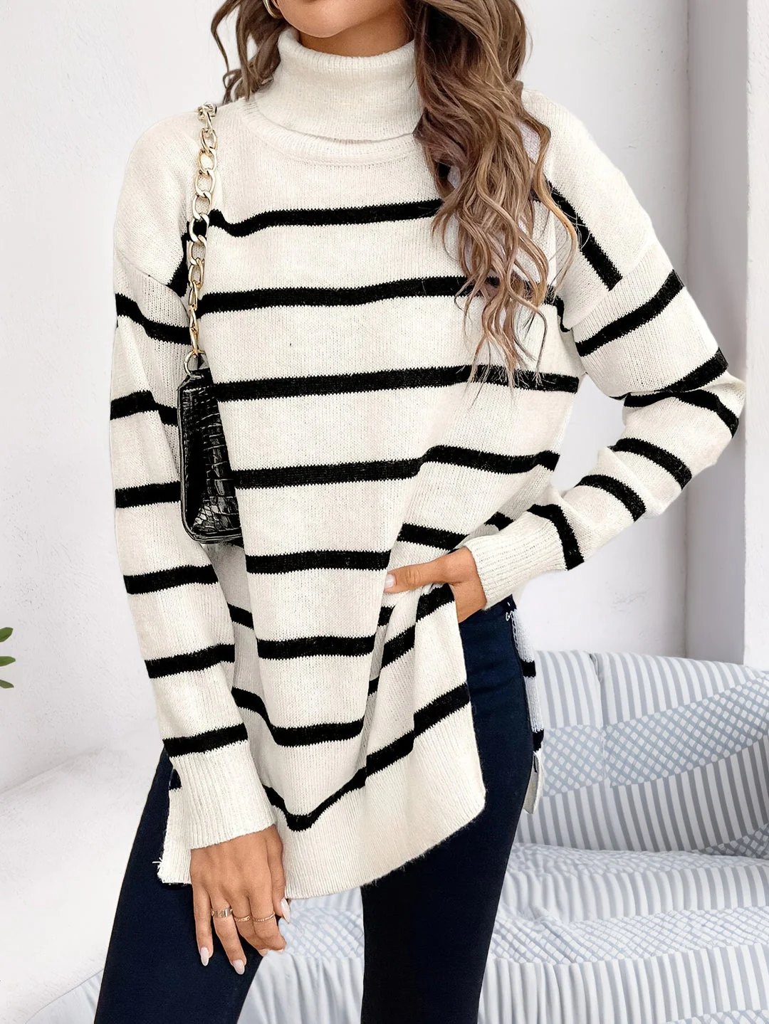 Maya Cozy Striped Knit Sweater - Image 4
