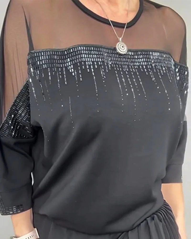Mesh Splicing Loose Blouse - Image 4