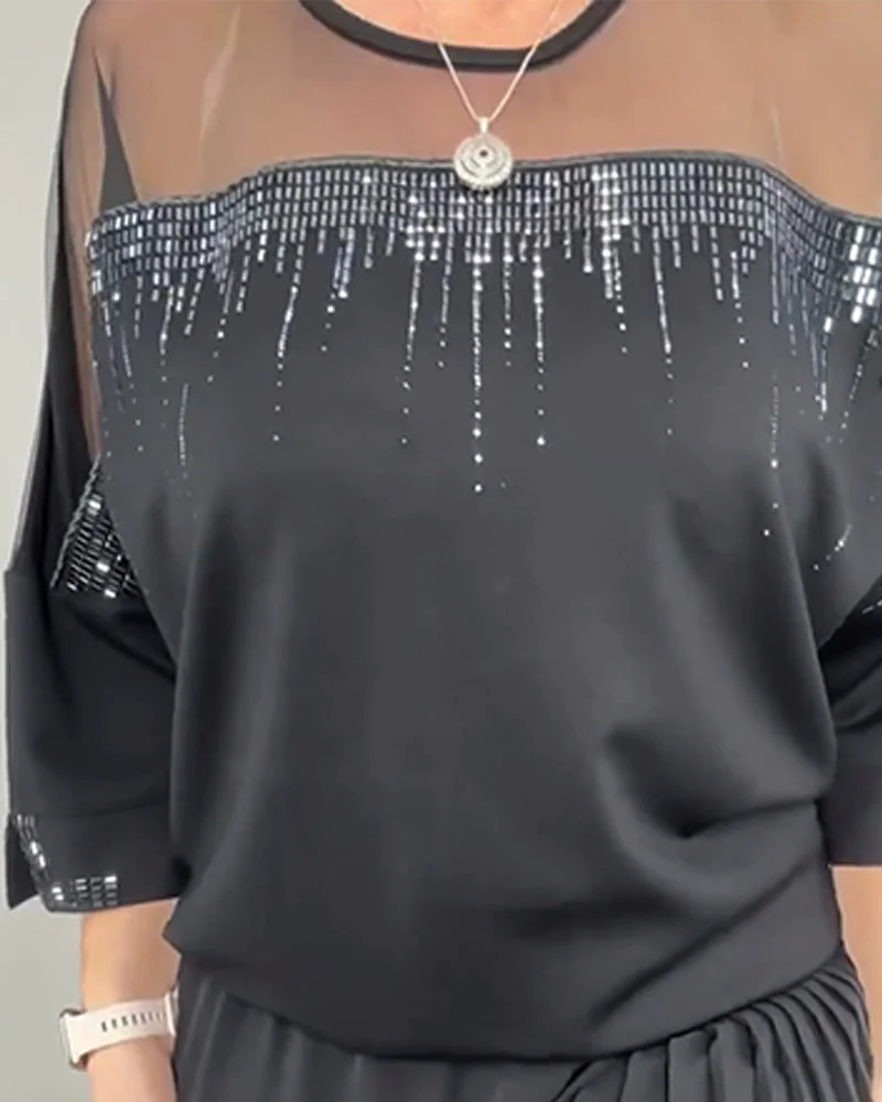 Mesh Splicing Loose Blouse - Image 5