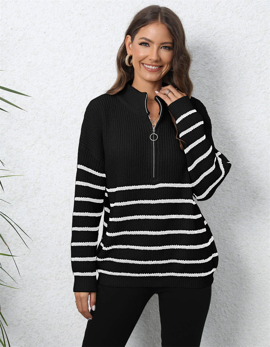 Mock Neck Long Sleeve Zip-Up Sweater - Image 10