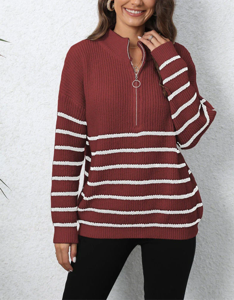 Mock Neck Long Sleeve Zip-Up Sweater - Image 9