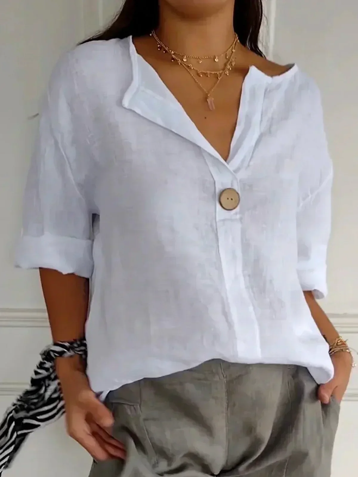 Modern Fit Casual V Neck Blouse - Image 11