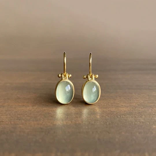 Natural Green Moonstone Stud Earrings