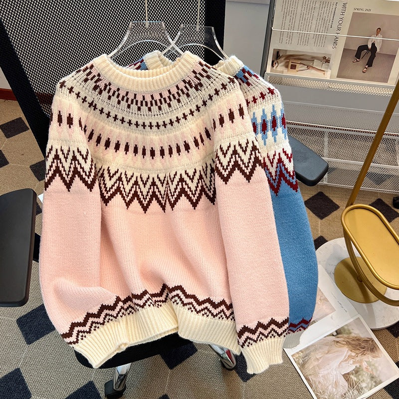 Nordic Pattern Knit Pullover Sweater - Image 15