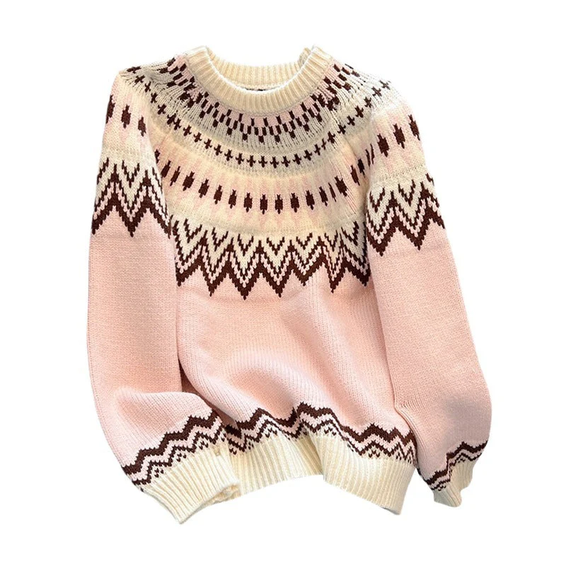 Nordic Pattern Knit Pullover Sweater - Image 7