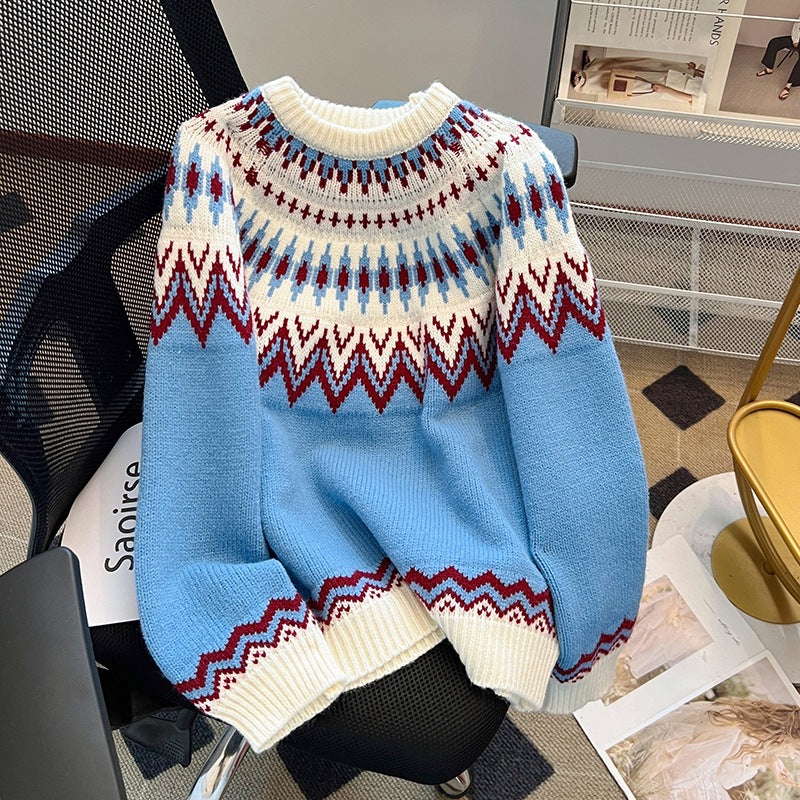 Nordic Pattern Knit Pullover Sweater - Image 8