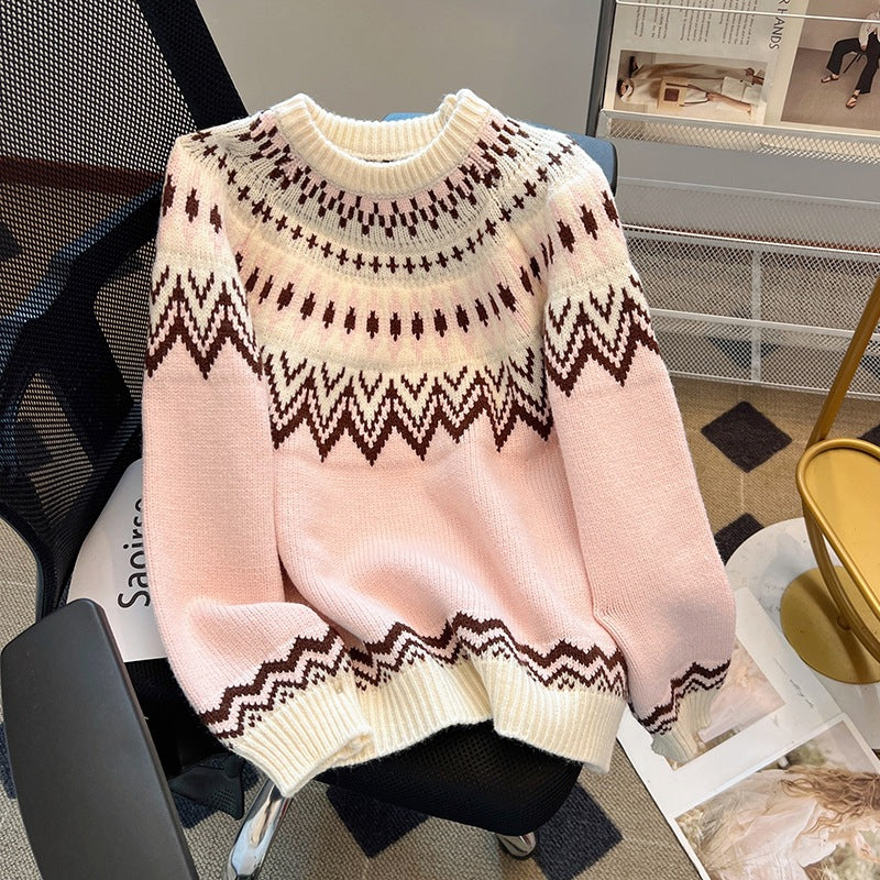Nordic Pattern Knit Pullover Sweater - Image 9