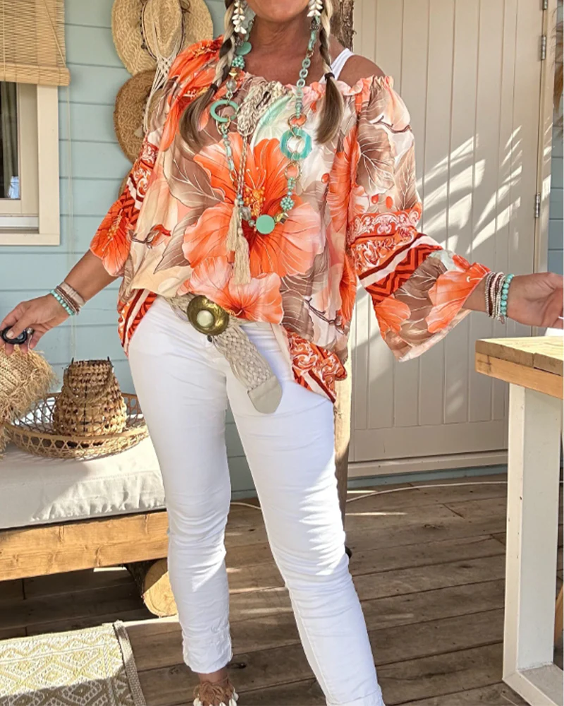 Off-Shoulder Resort Print Blouse - Image 13