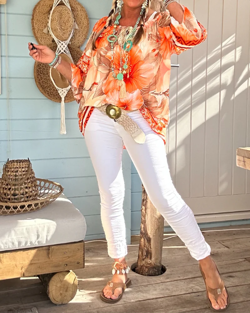 Off-Shoulder Resort Print Blouse - Image 14