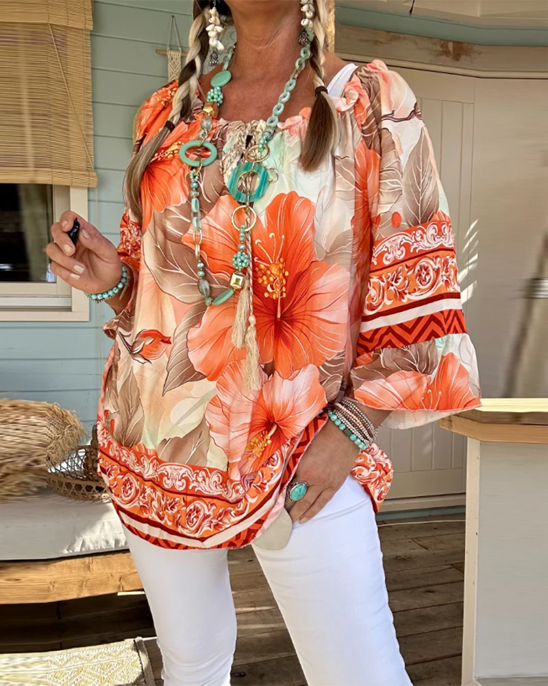 Off-Shoulder Resort Print Blouse - Image 15