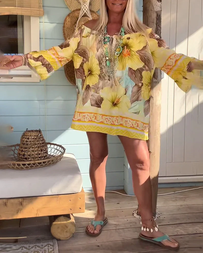 Off-Shoulder Resort Print Blouse - Image 5