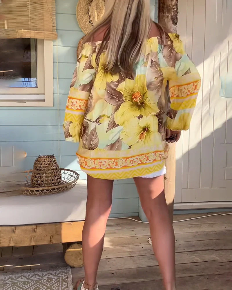 Off-Shoulder Resort Print Blouse - Image 6