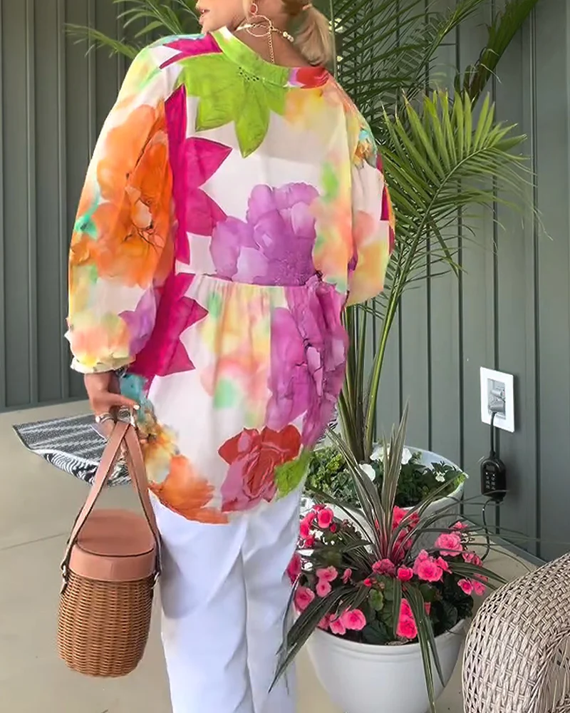 Oil Painting Style Long-Sleeved Blouse - Image 2