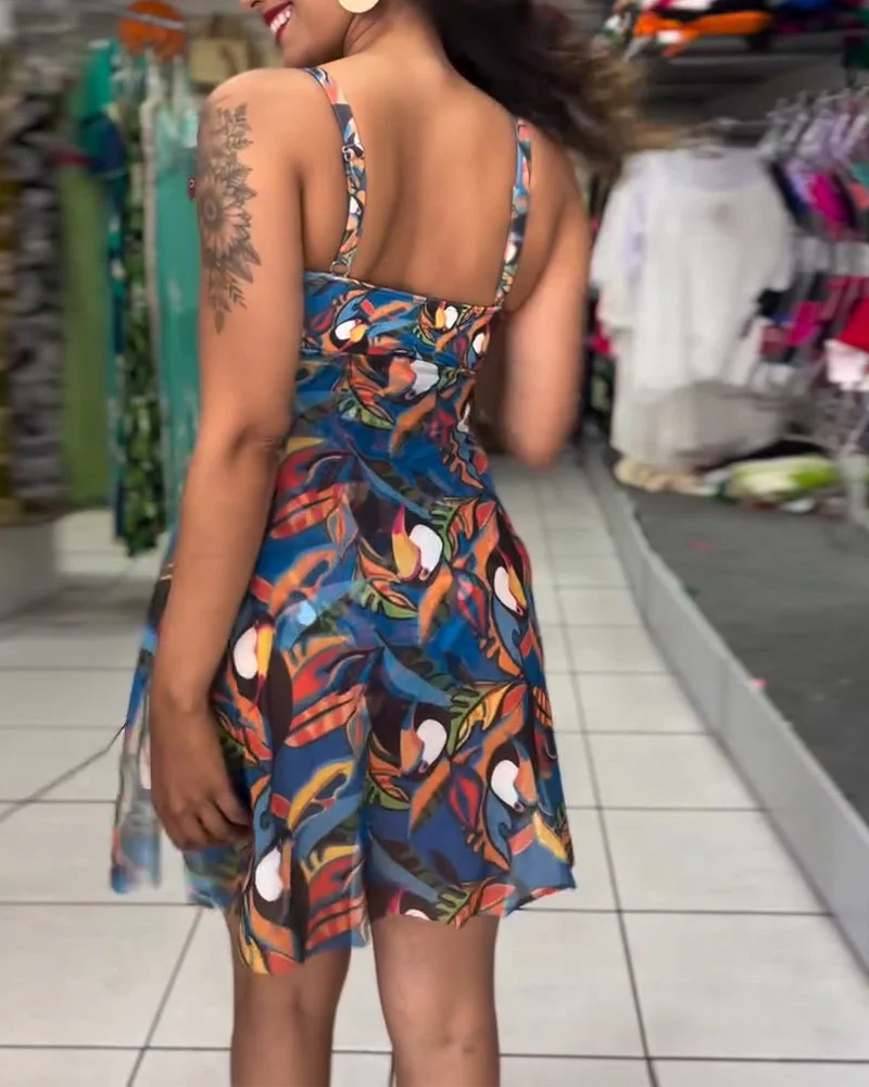 One-Piece Colorful Printed Slit Strap Swimsuit - Image 6