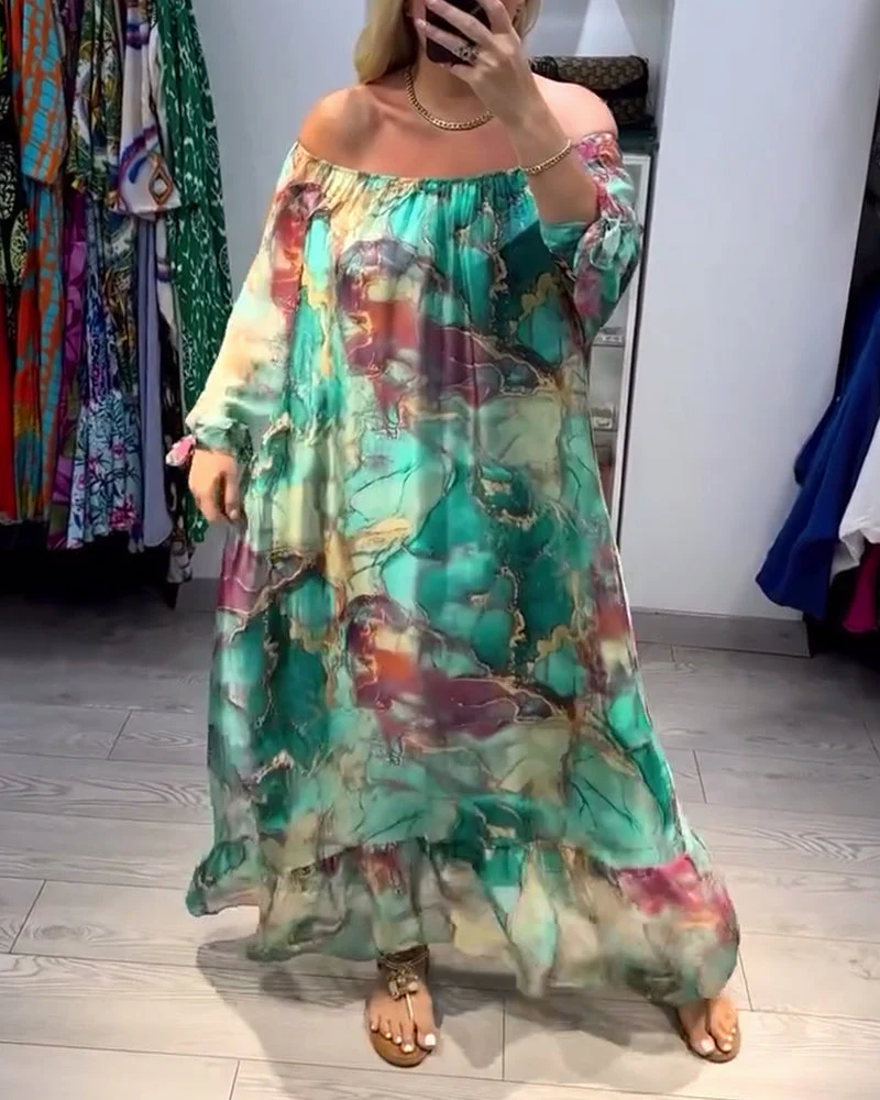 One Shoulder Ink Print Casual Dress - Image 3