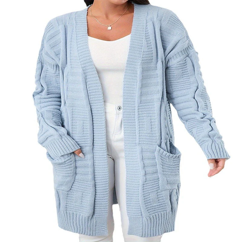 Open Front Dual Pockets Long Sleeve Cardigan - Image 11