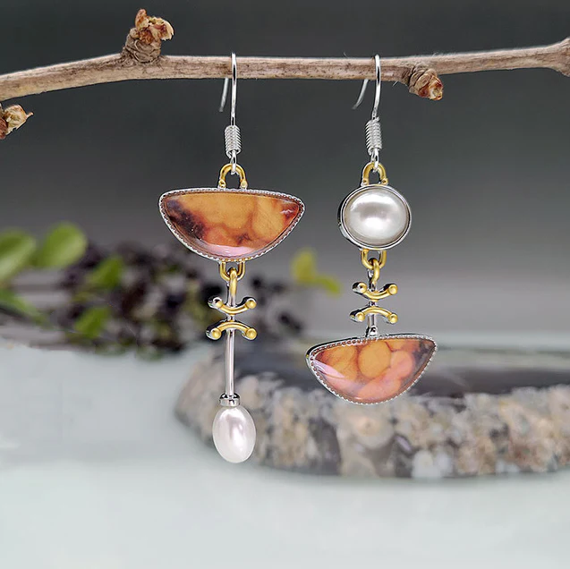 Orange Dangle Earrings Vintage Style