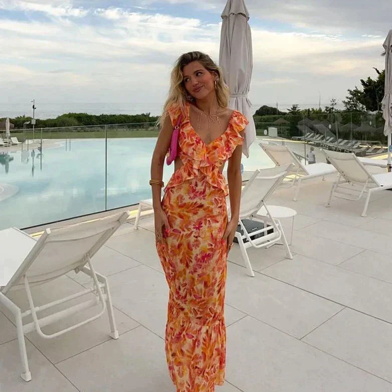 Orange Summer Dress With Ruffles - Image 2