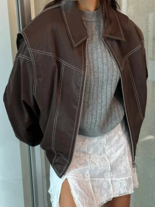 Oversized Leather Bomber Jacket - Image 11