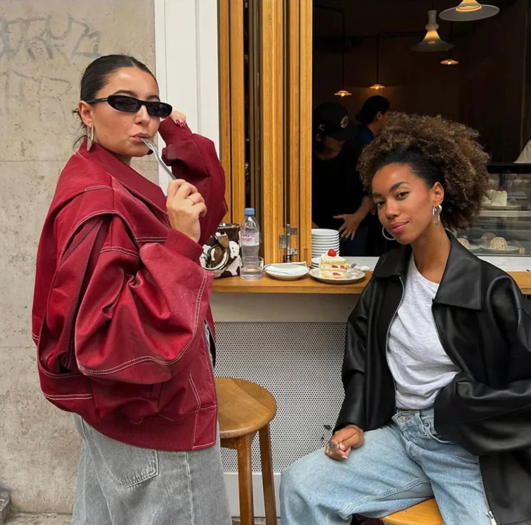 Oversized Leather Bomber Jacket - Image 13
