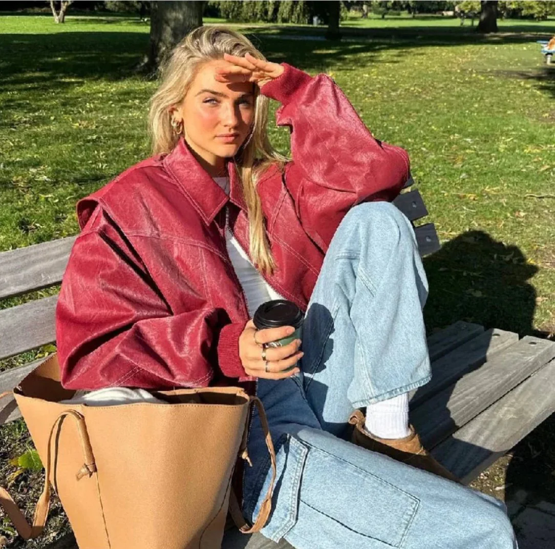 Oversized Leather Bomber Jacket - Image 14
