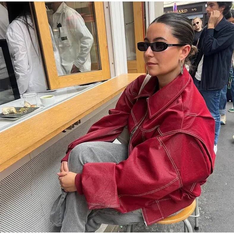 Oversized Leather Bomber Jacket - Image 17