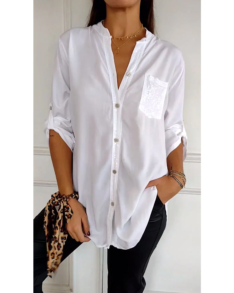 Paneled sequin button casual top - Image 2