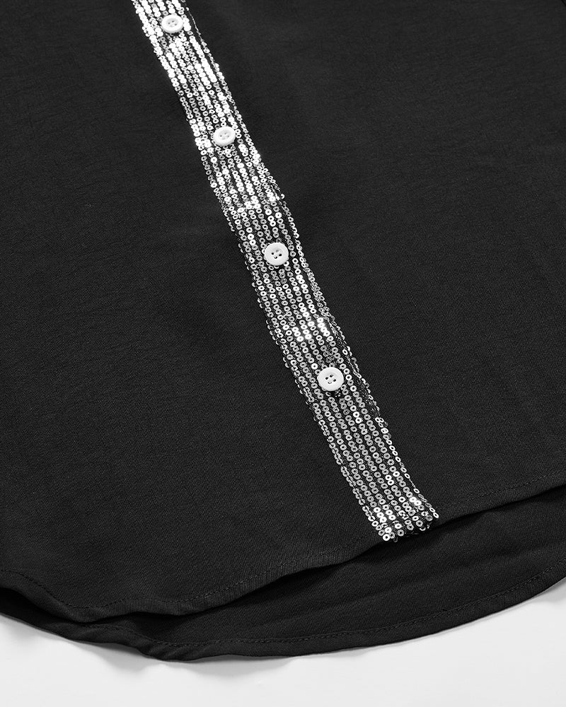 Paneled sequin button casual top - Image 5