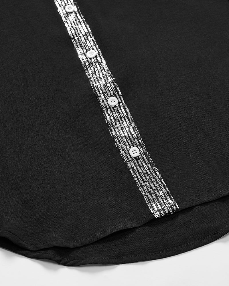 Paneled sequin button casual top - Image 8
