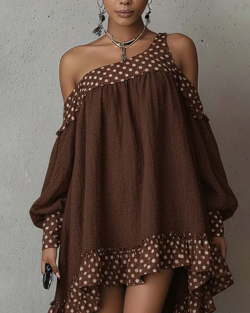 Patchwork One Shoulder Irregular Dress - Image 2