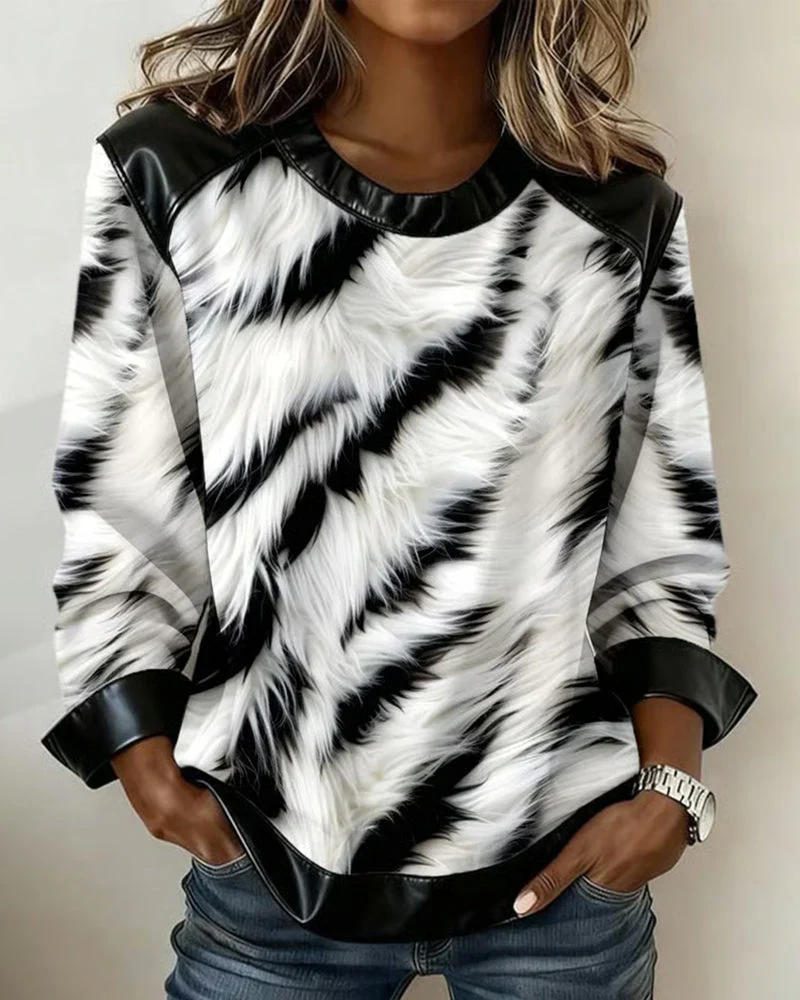 Patchwork Print Long-Sleeved Sweatshirt