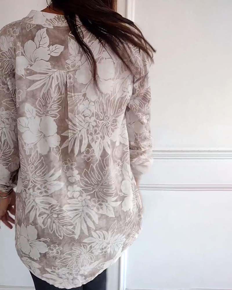 Patchwork Sequined Leaf Print Top - Image 9
