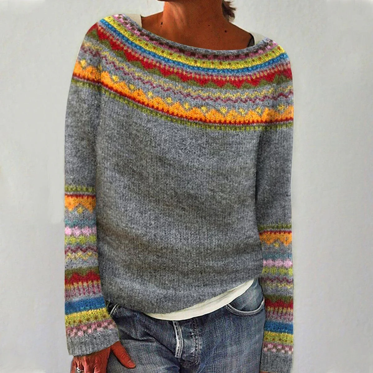 Patterned Knitwear Retro Sweater - Image 2