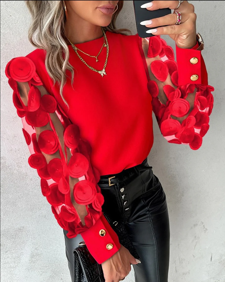 Petal Sleeve Round Neck Blouse - Image 5