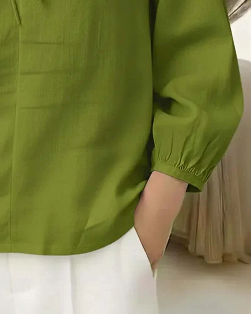 Peter Pan Collar Tie Solid Color Blouse - Image 3