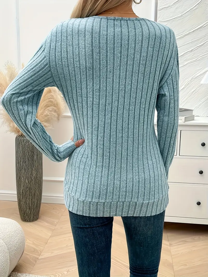 Pit Strip V-Neck Long Sleeve Sweater - Image 14