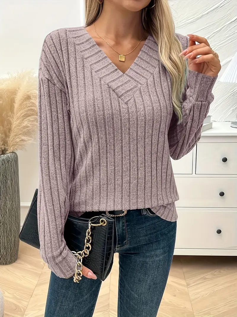 Pit Strip V-Neck Long Sleeve Sweater - Image 15