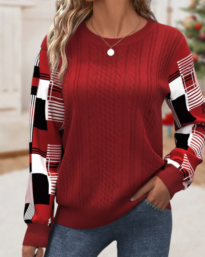 Plaid Color-Block Elegant Sweatshirt - Image 2