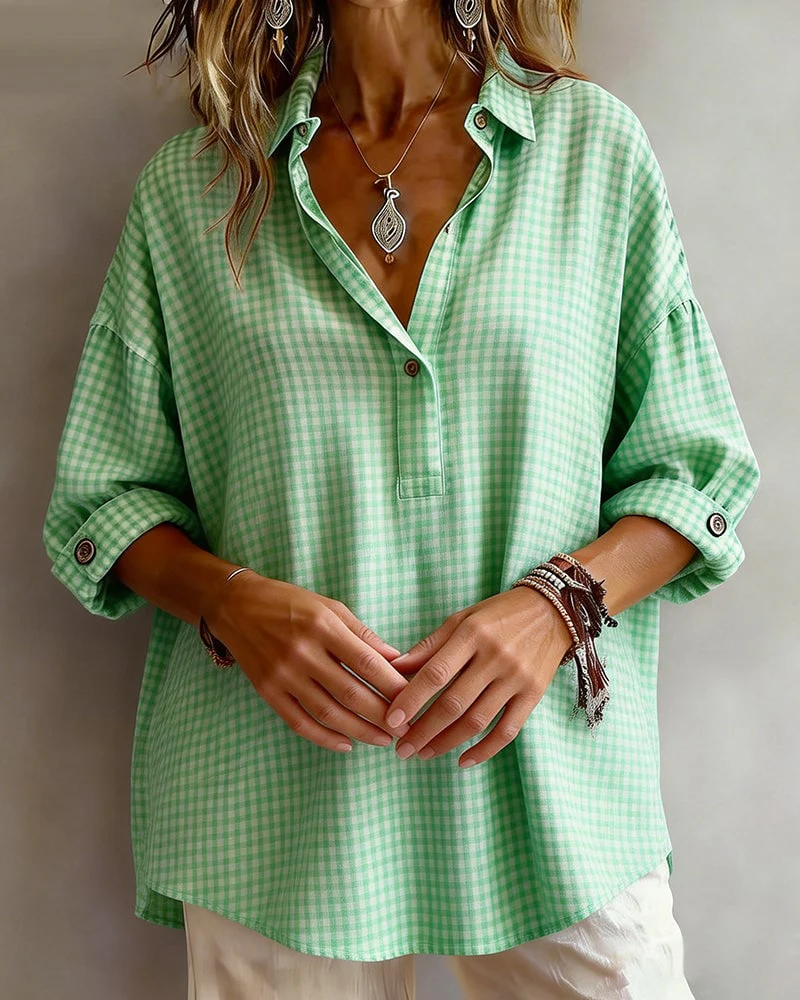 Plaid Fashion Lapel Blouse - Image 2