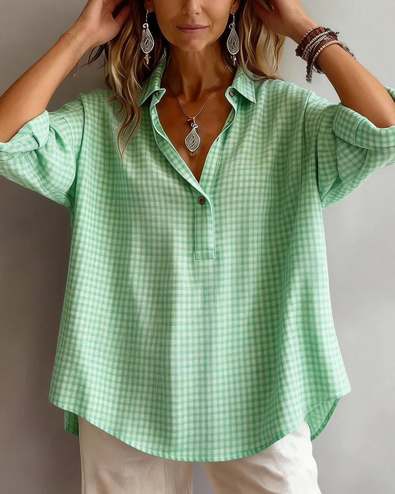 Plaid Fashion Lapel Blouse - Image 3