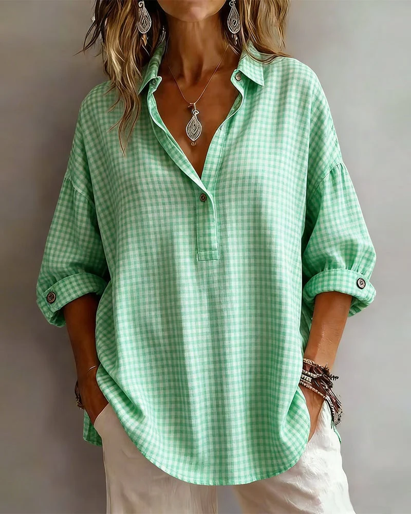 Plaid Fashion Lapel Blouse - Image 4