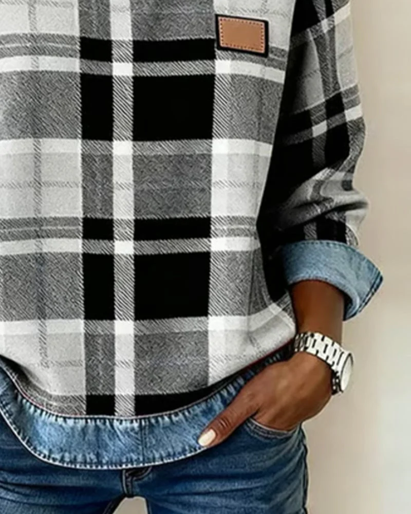 Plaid Patchwork Fashion Sweatshirt - Image 11