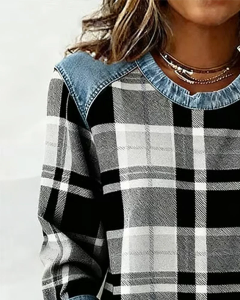 Plaid Patchwork Fashion Sweatshirt - Image 12