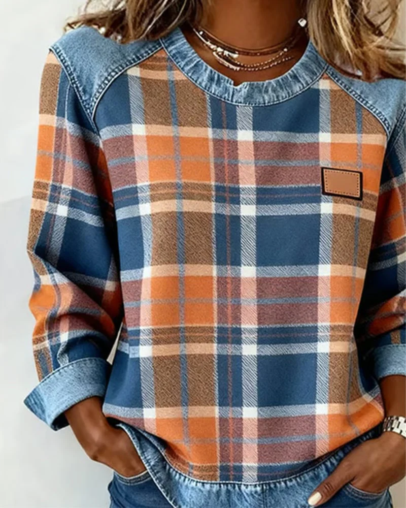 Plaid Patchwork Fashion Sweatshirt - Image 28