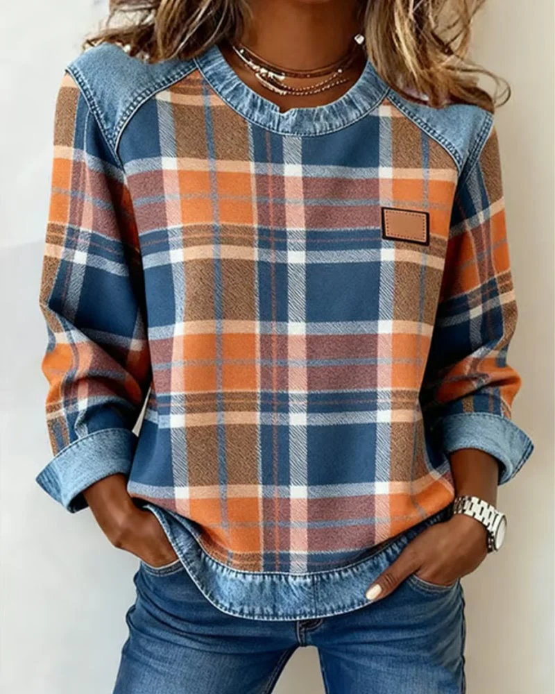 Plaid Patchwork Fashion Sweatshirt - Image 6