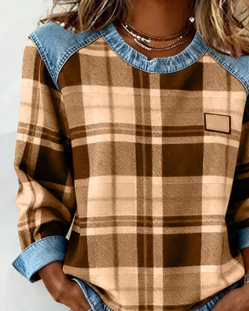 Plaid Patchwork Fashion Sweatshirt - Image 7